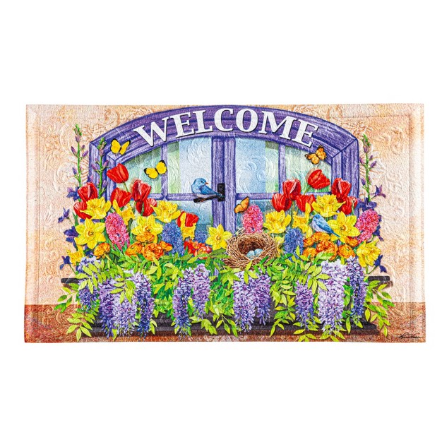 Evergreen Welcome Floral Embossed Indoor Outdoor Doormat Home Decor