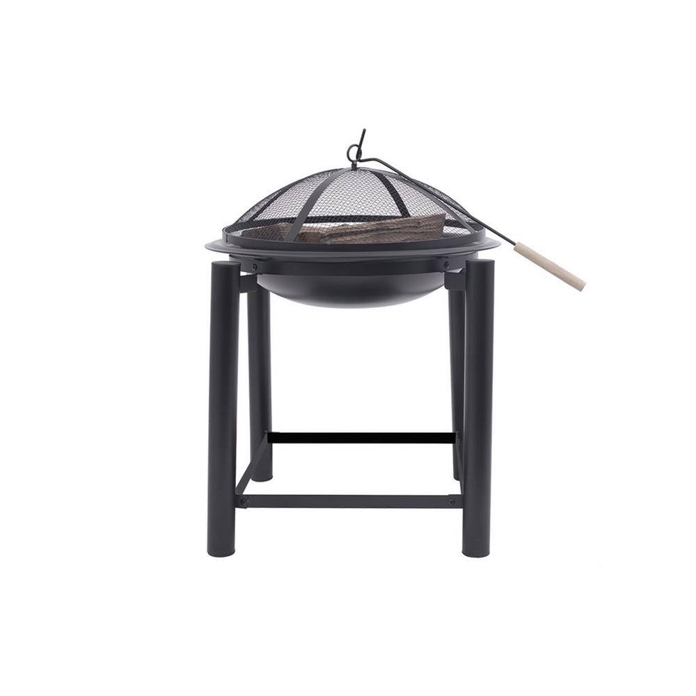 BLUE SKY OUTDOOR LIVING 21.5 in. Round Steel Wood Fire Pit On Raised 4-Post Platform with Screen Screen Lift And Log Grate WBFP21RB