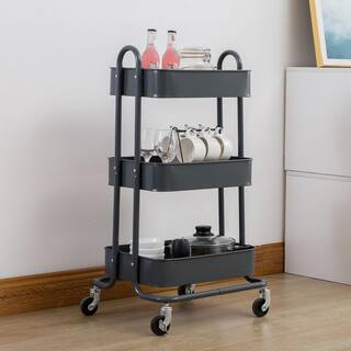 Huluwat 3-Tier Metal 4-Wheeled Storage Shelves Utility Cart in Gray RY-G-USBO4506