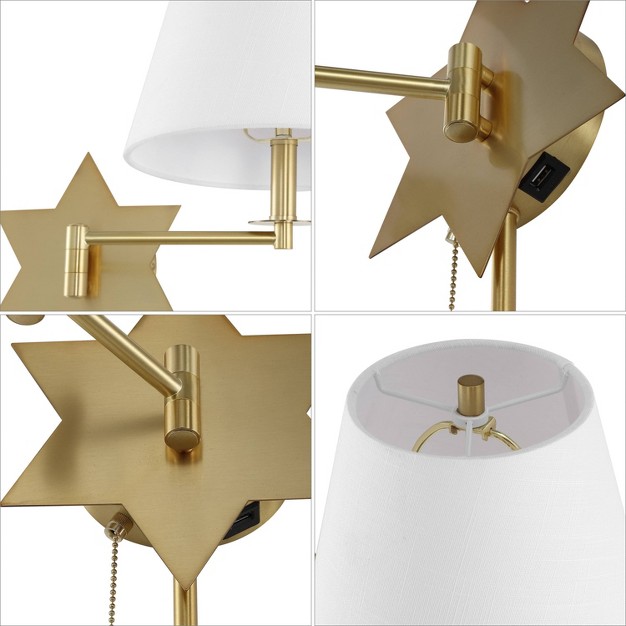 1 light David Swing Arm Star Wall Sconce With Pull chain And Usb Charging Port Jonathan Y