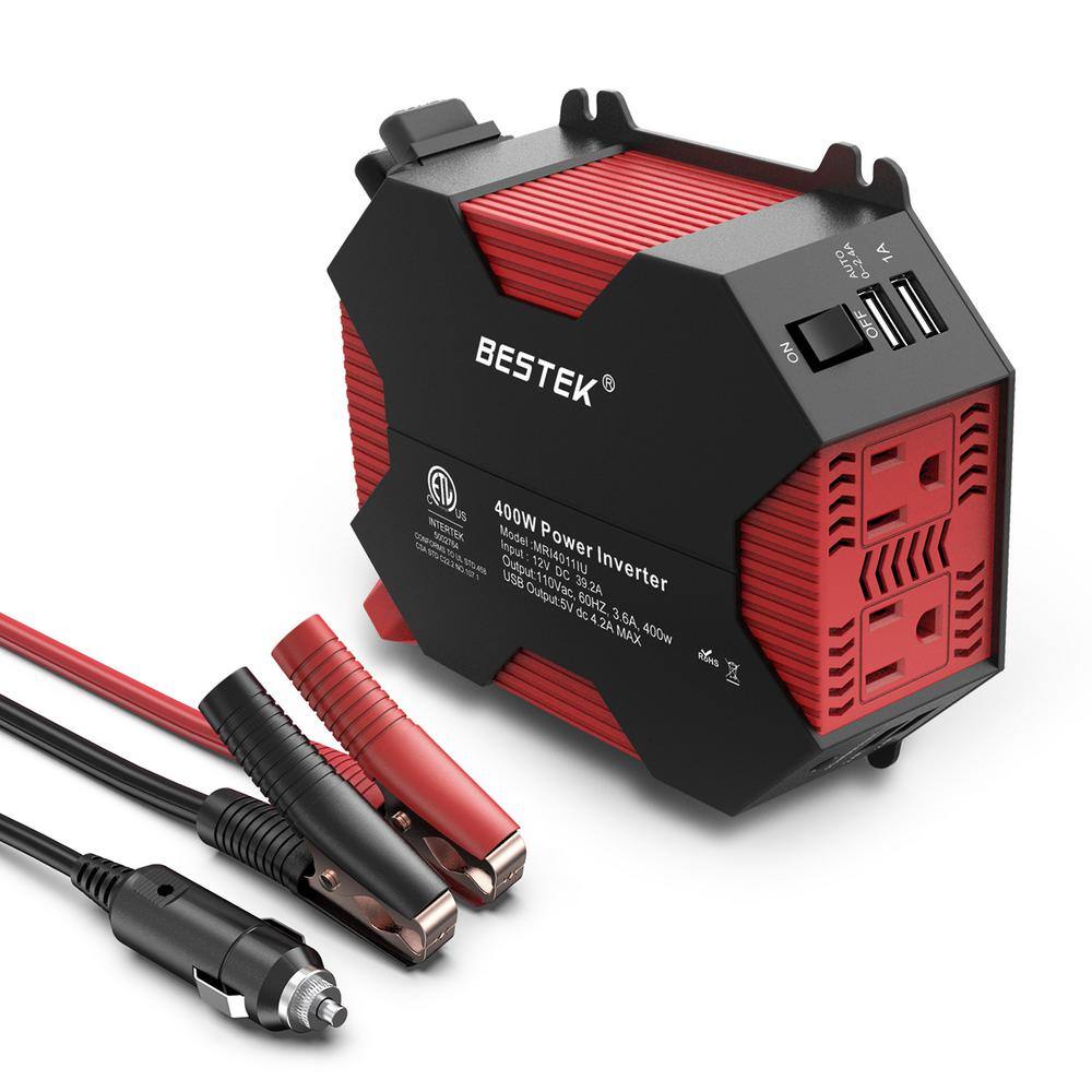 BESTEK Advanced 12-Volt DC to AC 400-Watt Power Inverter with 5 Amp 4 USB Ports PH-4011IU