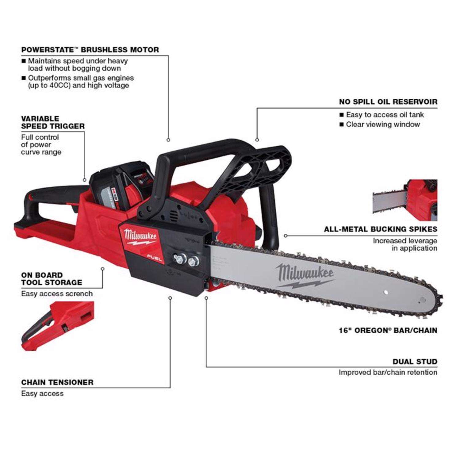 MW M18 FUEL 2727-21HD 16 in. 18 V Battery Chainsaw Kit (Battery and Charger)