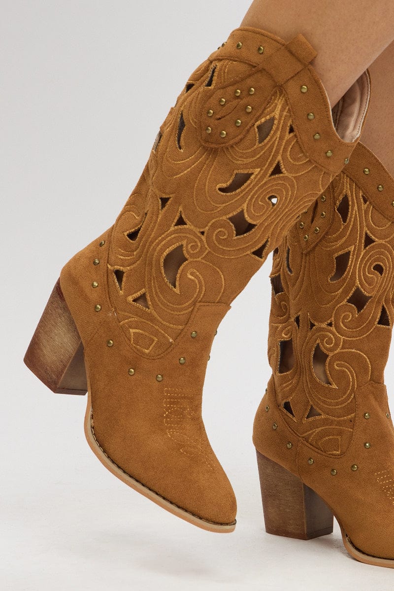 Brown Cut Out Western Boots