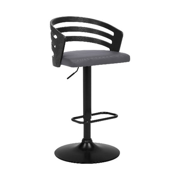 Adjustable Barstool with Curved Open Low Wooden Back - 19 L X 19 W X 44 H Inches