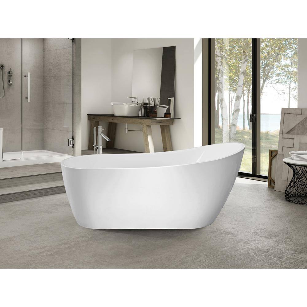 Vanity Art Clermont 59 in. Acrylic Freestanding Flatbottom Bathtub in White VA6904-S