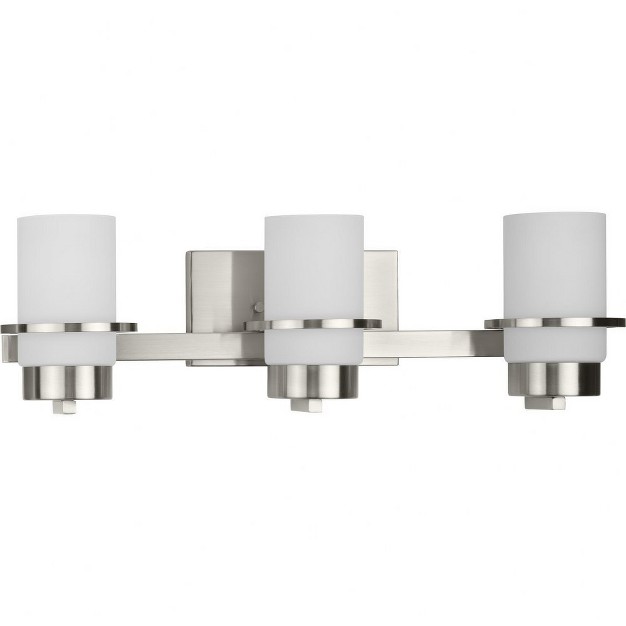 Progress Lighting Reiss 3 light Vanity Light Brushed Nickel White Glass Shade