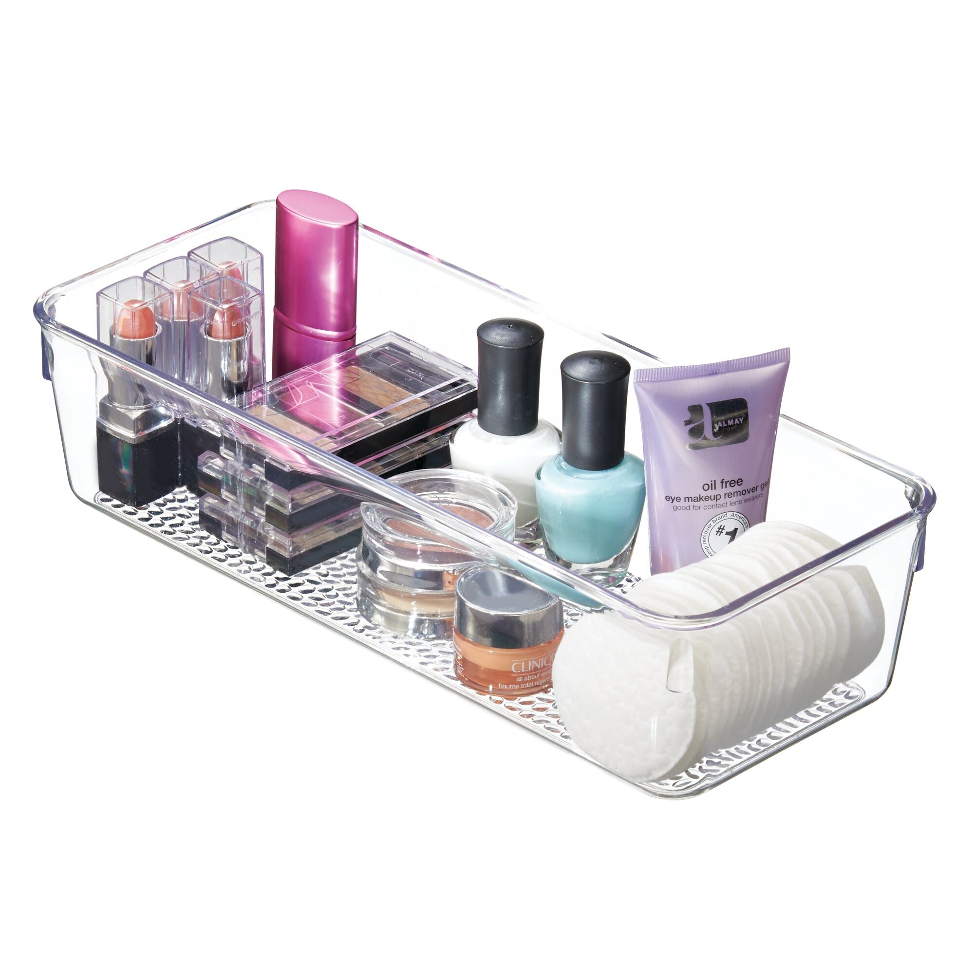 mDesign Plastic Drawer Organizer Storage Tray for Bathroom Vanity, Countertop, Cabinet - Holds Makeup Brushes, Eyeliner, Lip Pencils, Hair Accessories - Textured Base, 5" Wide, 6 Pack - Clear