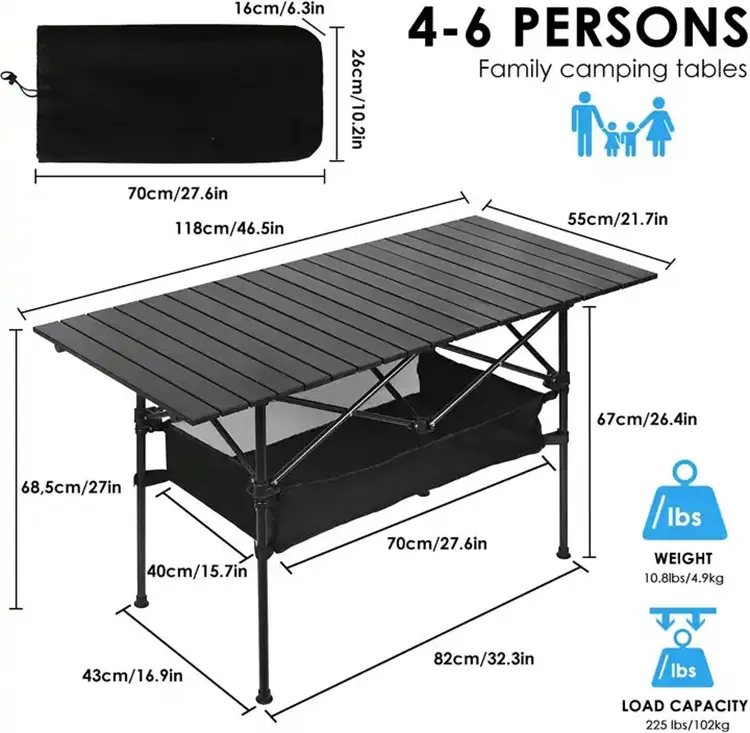 Portable Aluminum Rectangular Foldable Camping Table with Carrying Bag Lightweight Outdoor Dining Tables