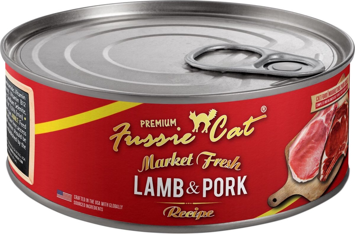 Fussie Cat Market Fresh Lamb and Pork Wet Cat Food， 5.5-oz can， case of 24