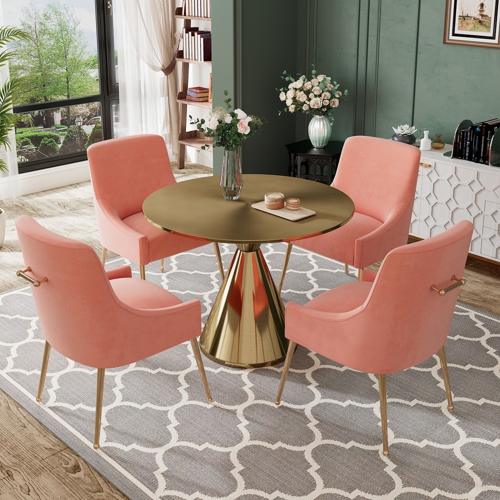 Clihome 5 Piece Modern Golden Table Velvet Chair Dining Set