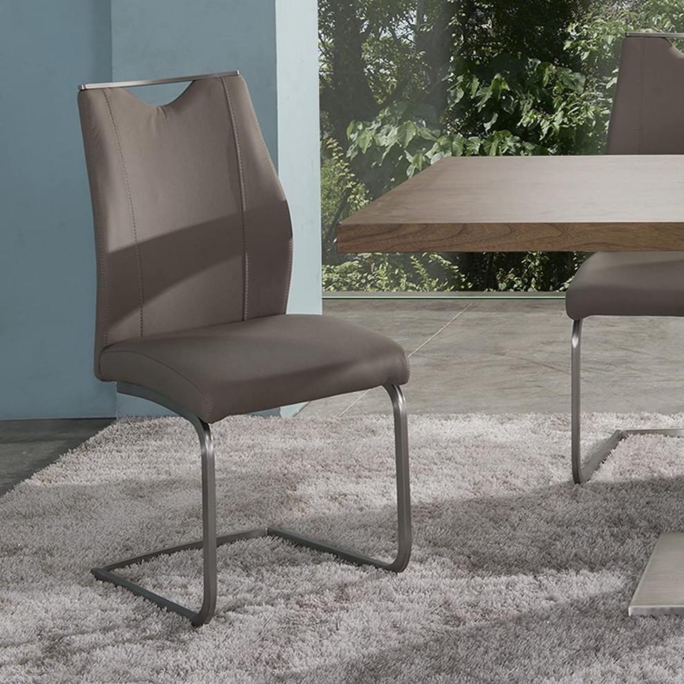 Set of 2 Dining Chair  Stainless Steel and Padded Faux Leather Seat   Transitional   Dining Chairs   by Decorn  Houzz