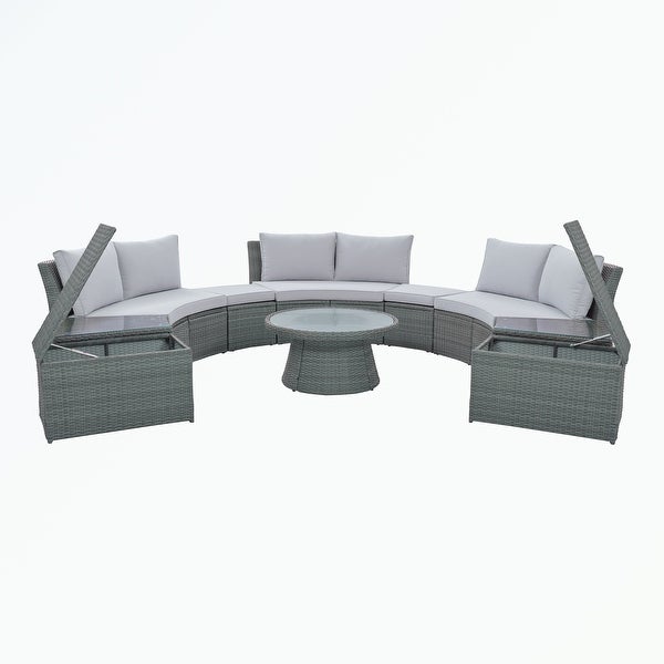 10-Piece Outdoor Sectional Half Round Patio Rattan Sofa Set - Overstock - 37600718