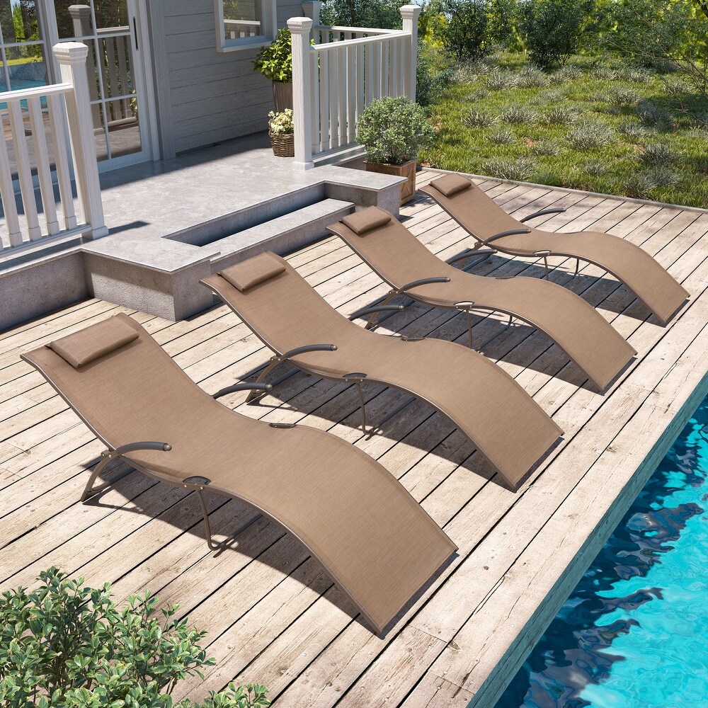 Outdoor Folding Chaise Lounge Chairs (Set of 4)   See the details