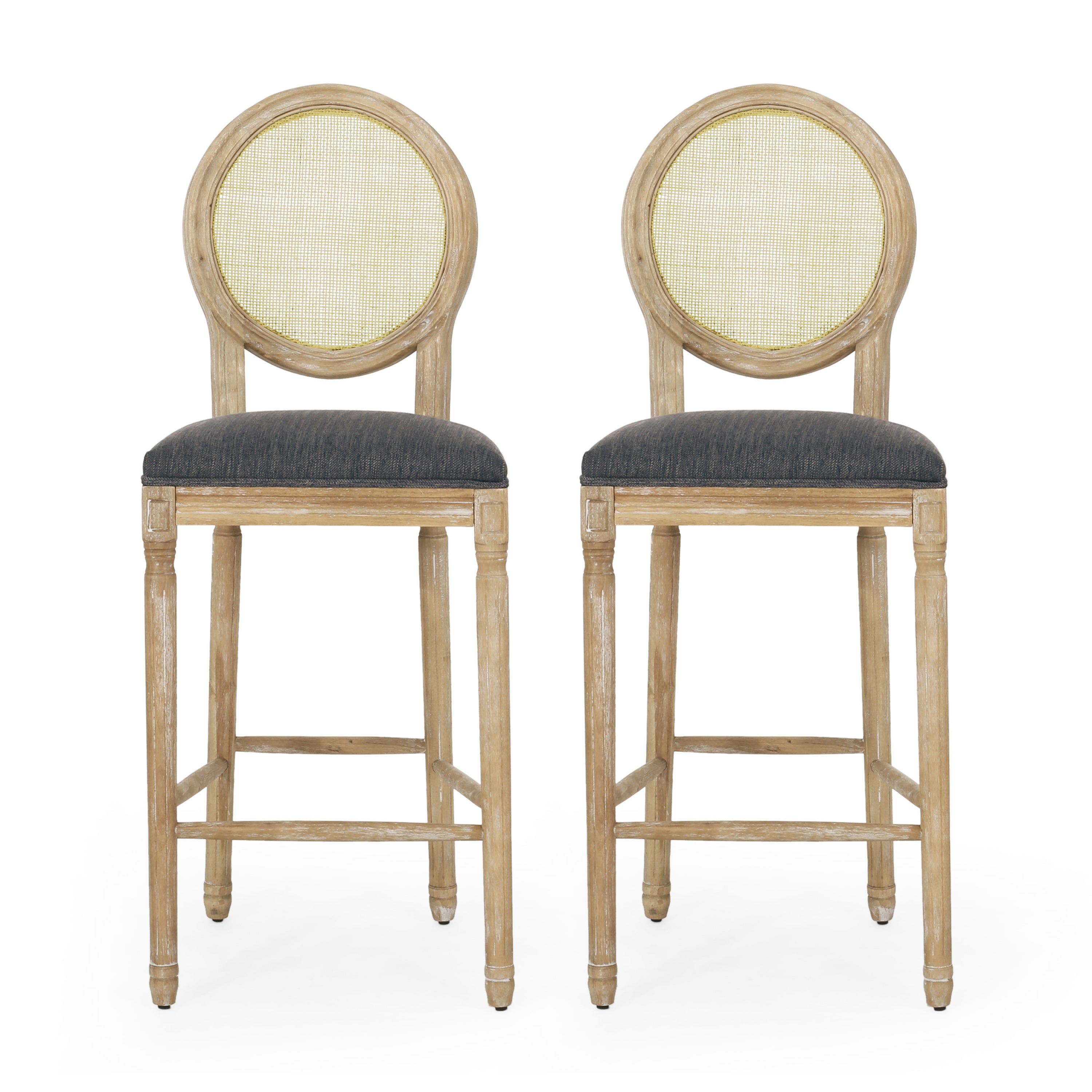 Salton French Country Wooden Barstools with Upholstered Seating (Set of 2)