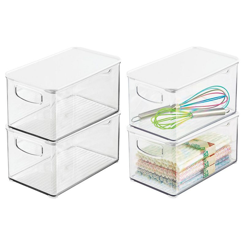 mDesign Plastic Kitchen Food Storage Bin with Handles， Lid， 4 Pack