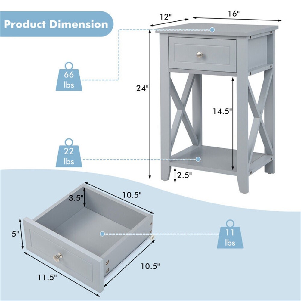 Sofa Side End Table with Drawer and Shelf