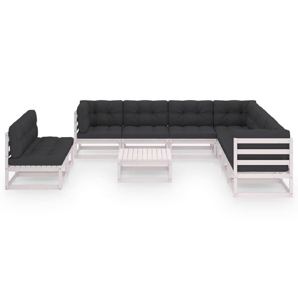 10 Piece Garden Lounge Set with Cushions White Solid Pinewood - Overstock - 35107462