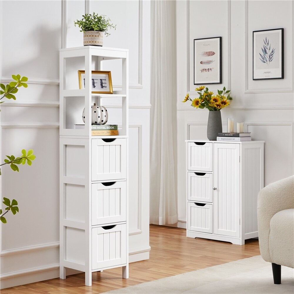 Yaheetech Modern Bathroom Storage Cabinet With 3 Drawers and 2 Open Shelves  White   N/A