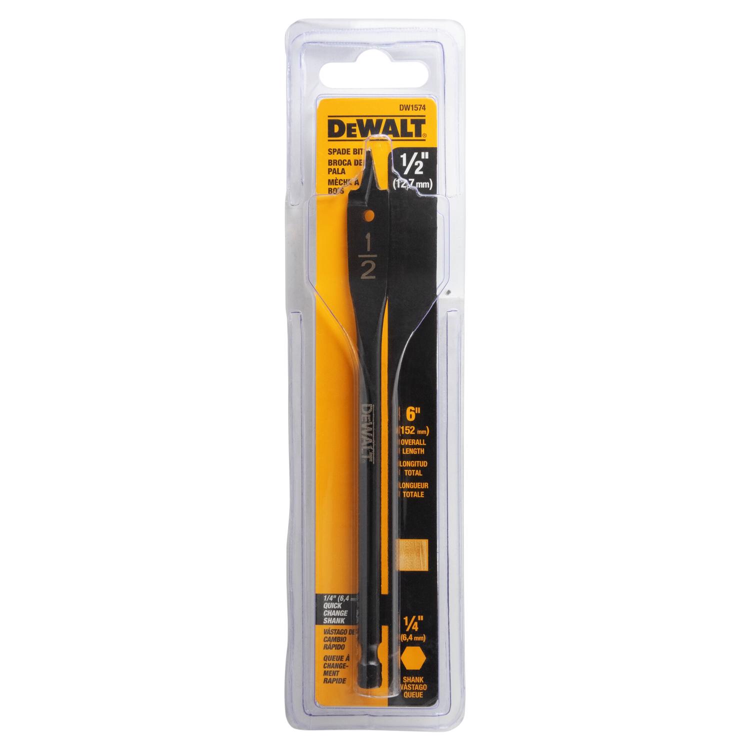 DW 1/2 in. X 6 in. L Carbon Steel Spade Bit 1 pk