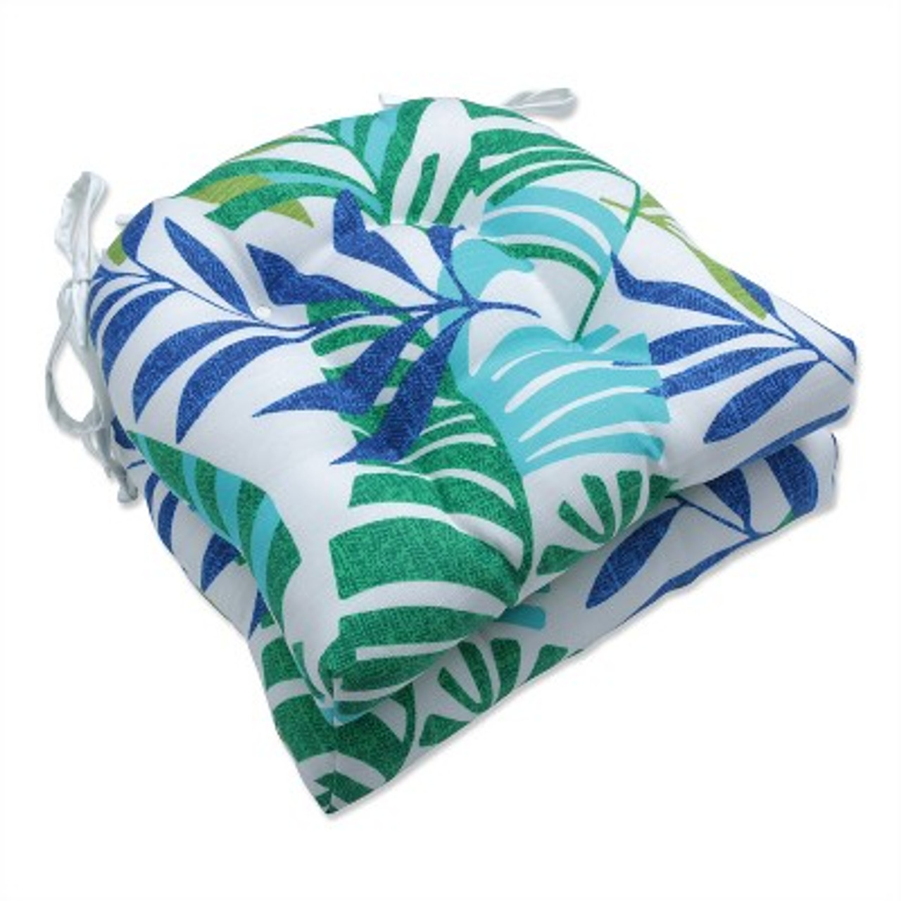 Set of 2 Islamorada Outdoor/Indoor Reversible Chair Pads Blue/Green - Pillow Perfect