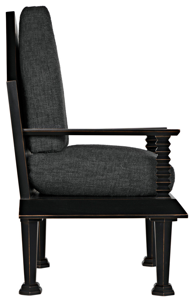 Resurrection Accent Chair  Hand Rubbed Black  Grey Fabric  47 quotH   Traditional   Armchairs And Accent Chairs   by Noir  Houzz