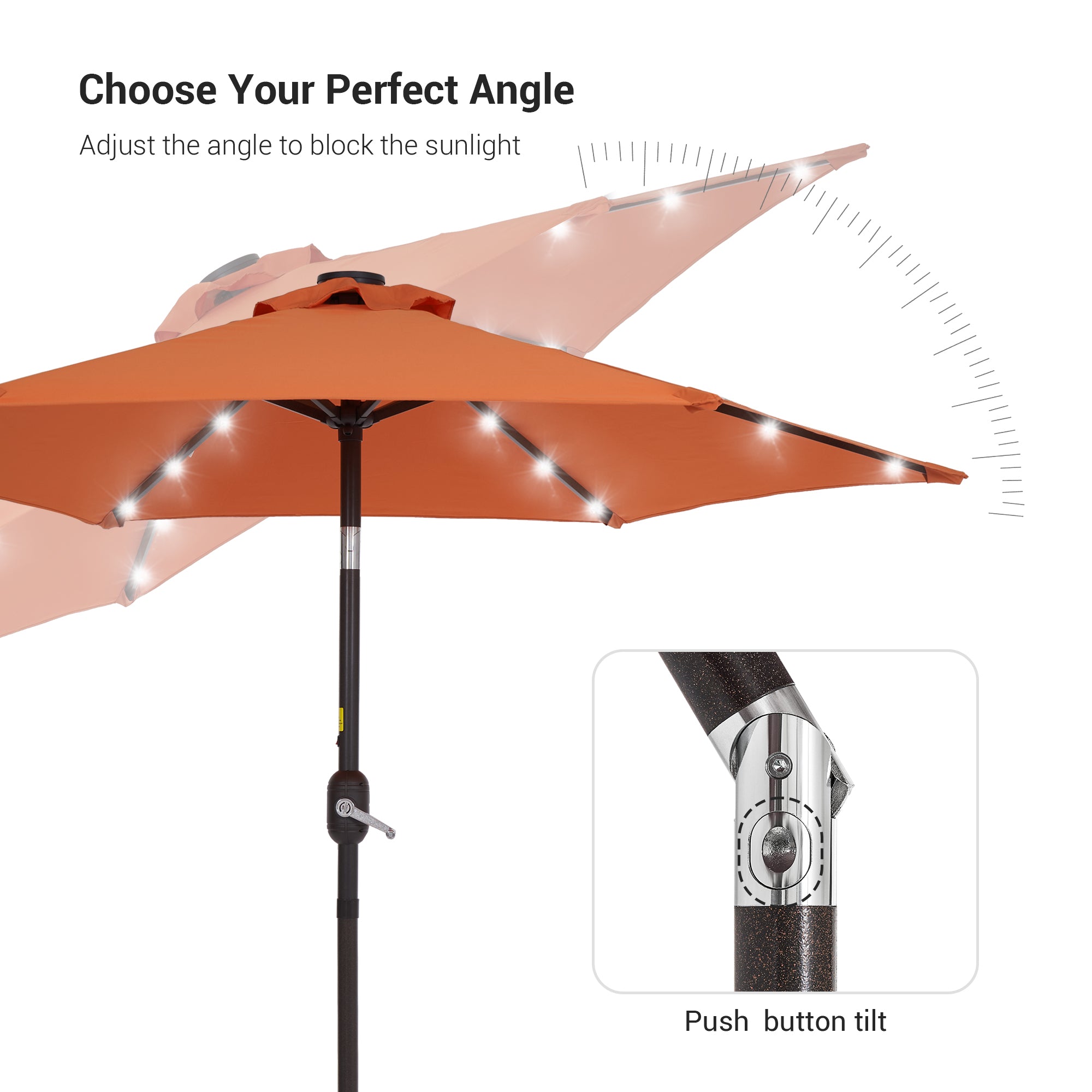 Sonerlic 7.5ft LED Patio Outdoor Shade Table Umbrella with Steel Frame for Yard, Garden, Park,Poolside and Deck,orange