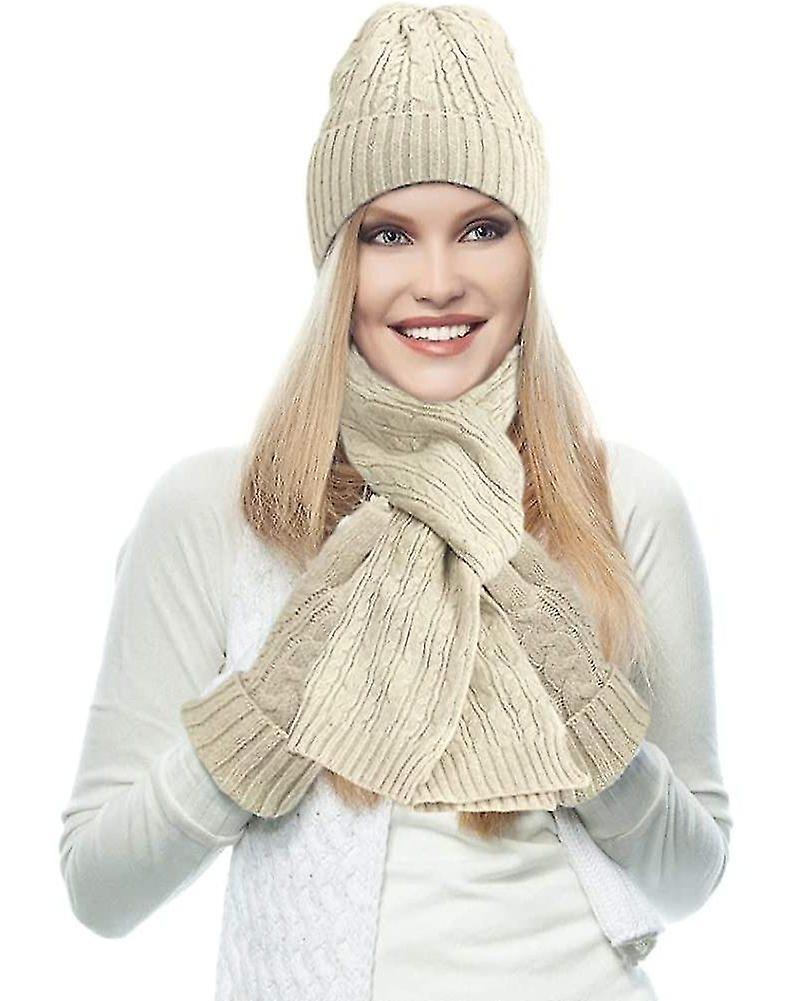 Wool Soft Scarf Hat Glove Sets Cable Knit Winter Gift Glove Hat Set