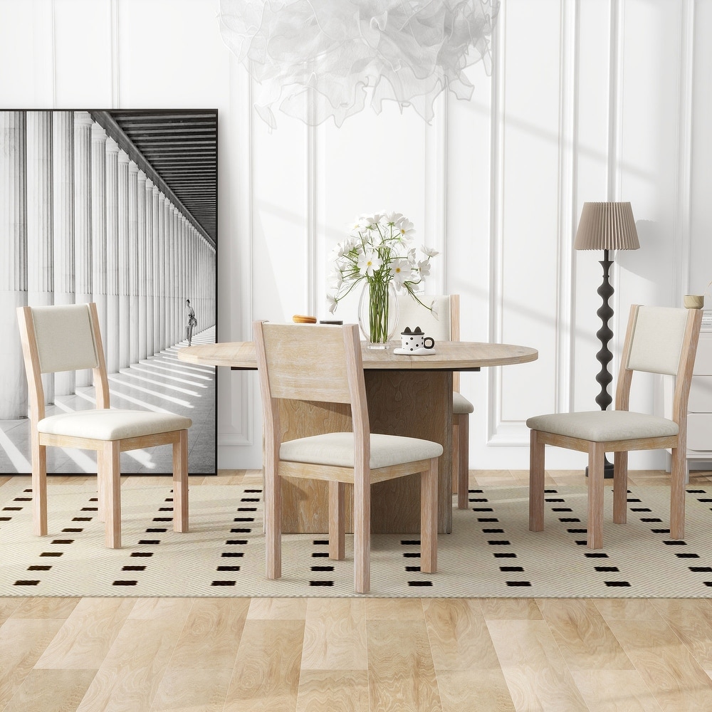 Retro 5 Piece Functional Dining Set with Oval Extendable Dining Table and Upholstered Dining Chairs for Dining Room