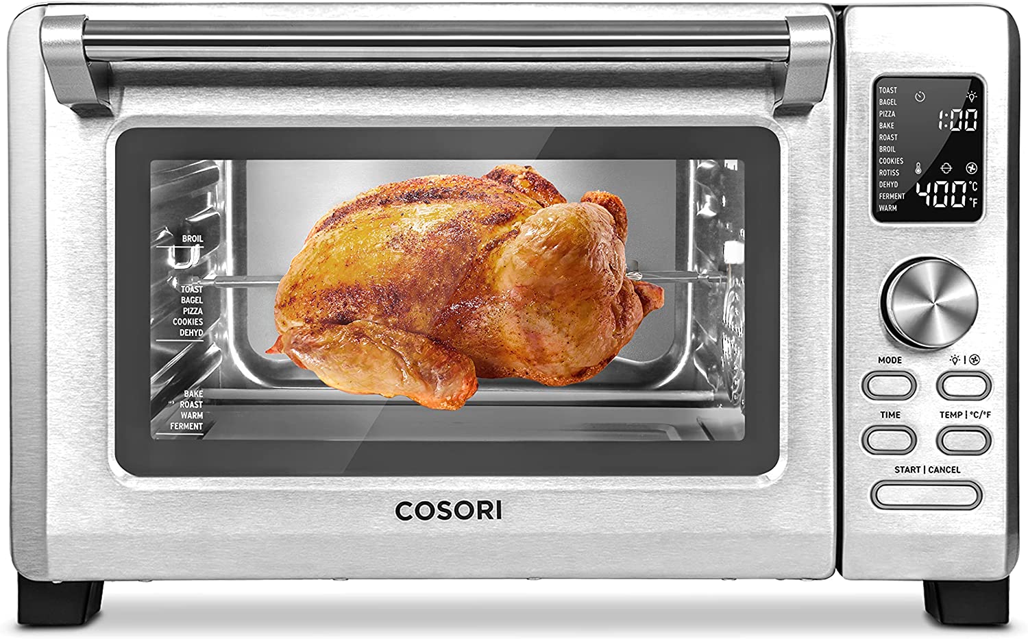 COSORI Toaster Oven， 11-in-1 Convection ovens countertop， Rotisserie and Dehydrator， 12 inch pizza ， 52 Recipes and 5 Accessories， CO125-TO， 26.4QT， Stainless steel