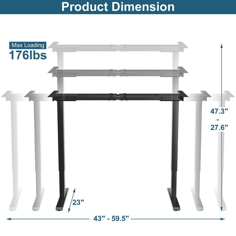 Costway 23 in. Black Rectangle Coffee Table Electric Adjustable Standing Up Desk Frame Dual Motor with Controller HW67380US-BK