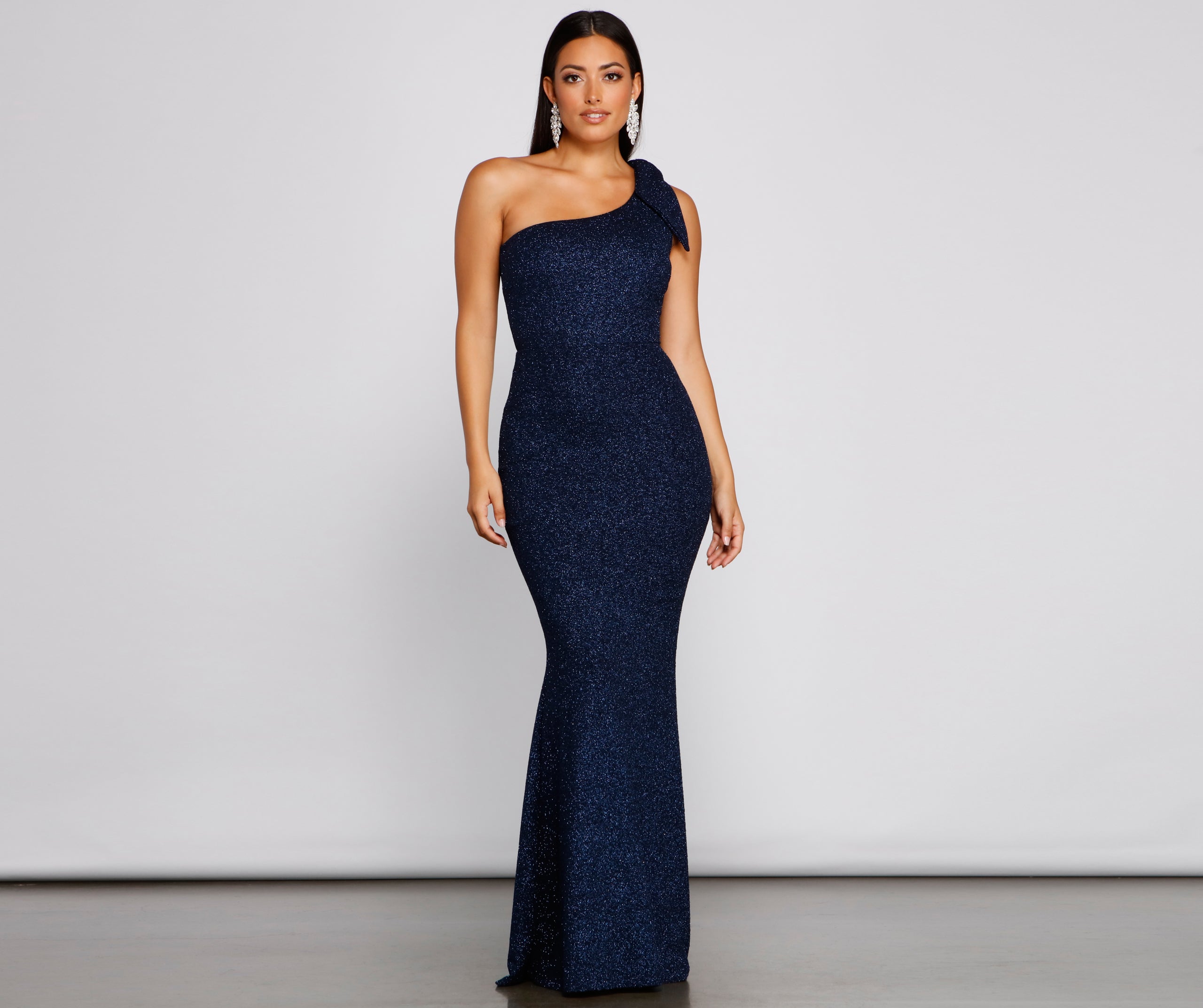 Henley Formal One Shoulder Glitter Dress