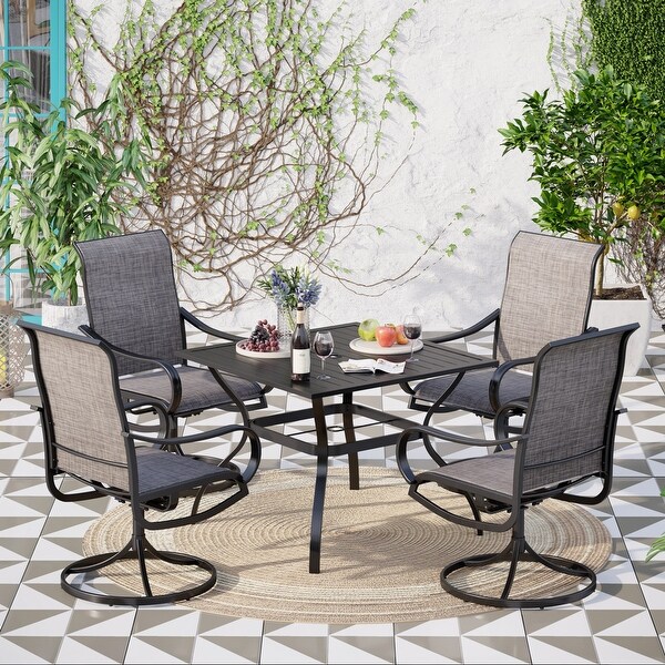 MAISON ARTS 5 Piece Patio Dining Set，4 Sling Dining Swivel Chairs and 37