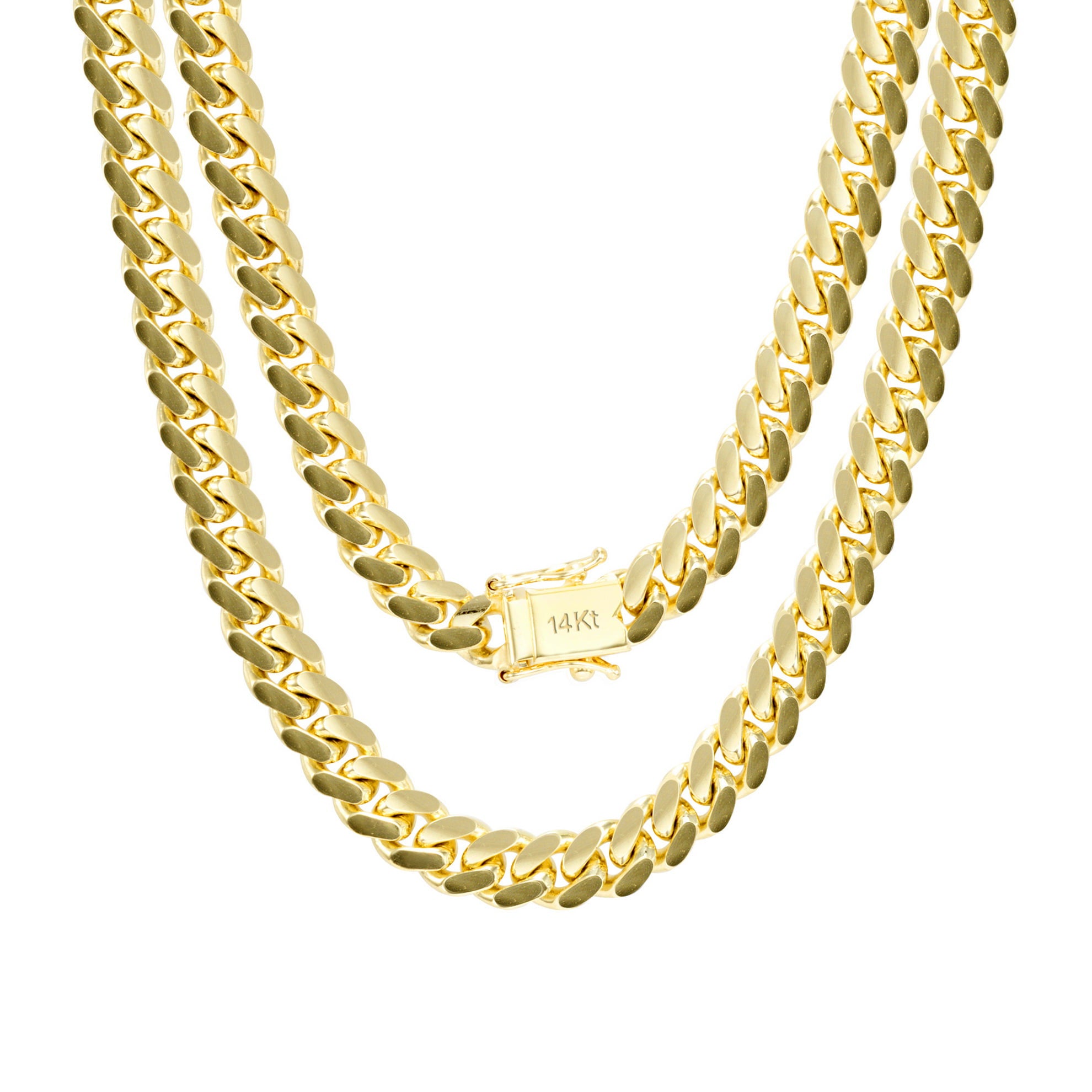 Nuragold 14k Yellow Gold 7mm Solid Miami Cuban Link Chain Necklace， Mens Jewelry with Box Clasp 20