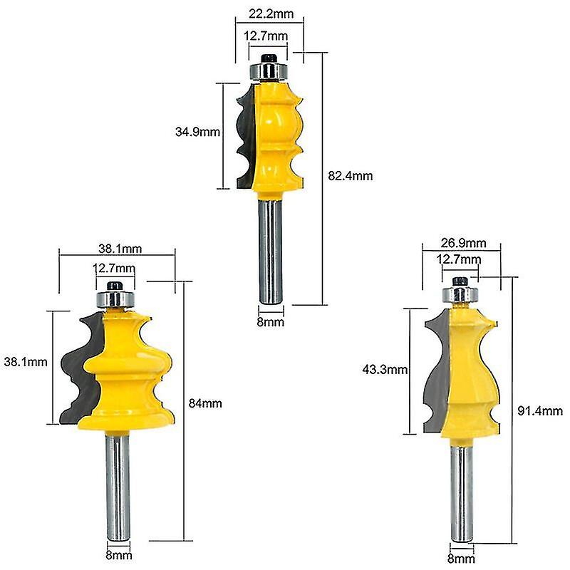 Set Of 3 Architectural Moulding Cutters 8 Mm
