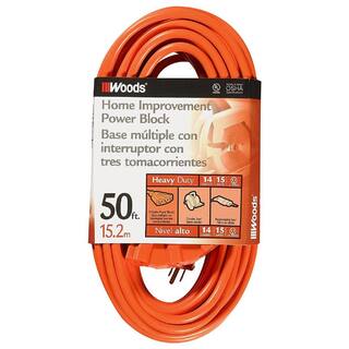 Woods 50 ft. 143 SJTW Multi-Outlet (3) Outdoor Heavy-Duty Extension Cord Orange 826