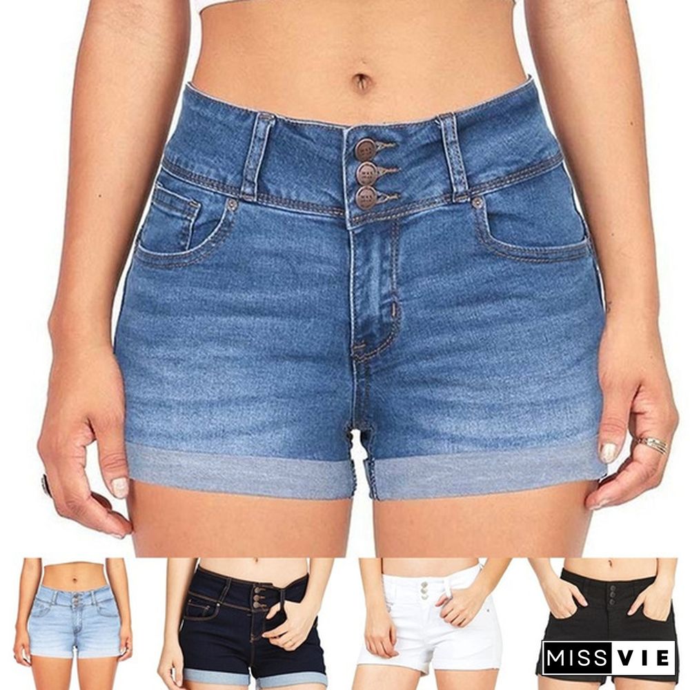 Plus Size Womens Ladies High Waist Short Jeans Shorts Denim Pants