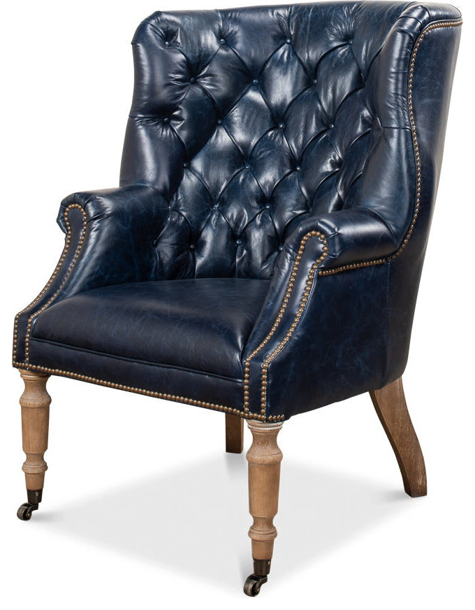 Welsh Blue Wing Back Leather Accent Chair   Traditional   Armchairs And Accent Chairs   by Sideboards and Things  Houzz