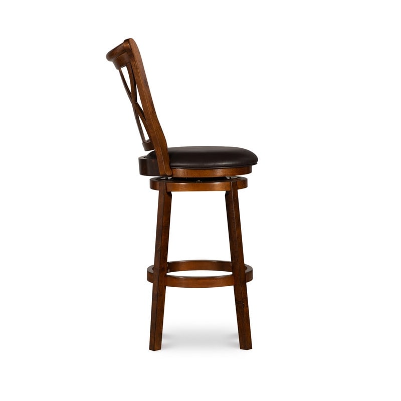 Carmen Big   Tall Rustic Oak Swivel Barstool with Faux Leather Seat