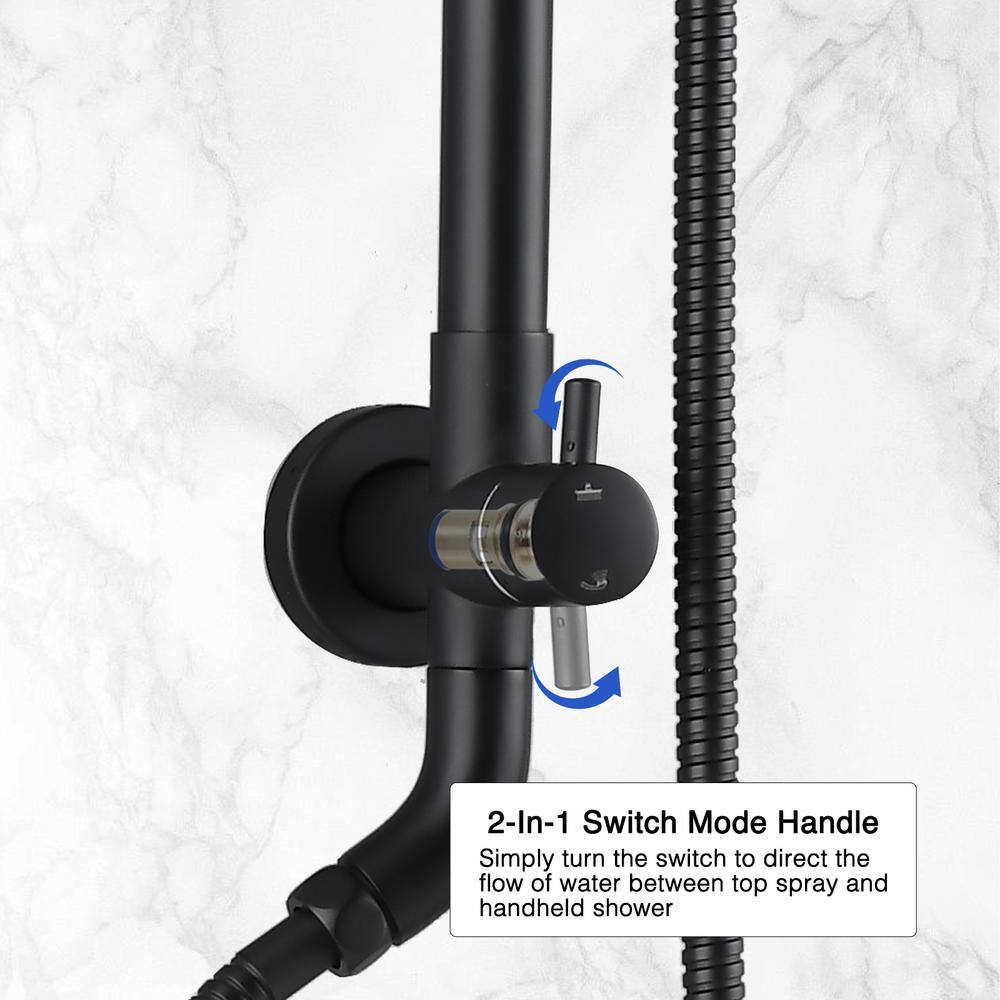 Tahanbath 1-Spray Dual Head Shower Bar System with 2-way Diverter Shower System in Matte Black X-W1219-W90175