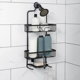 Zenna Home NeverRust Large Aluminum Hanging Over-the-Shower Caddy in Matte Black 7402ALBKL