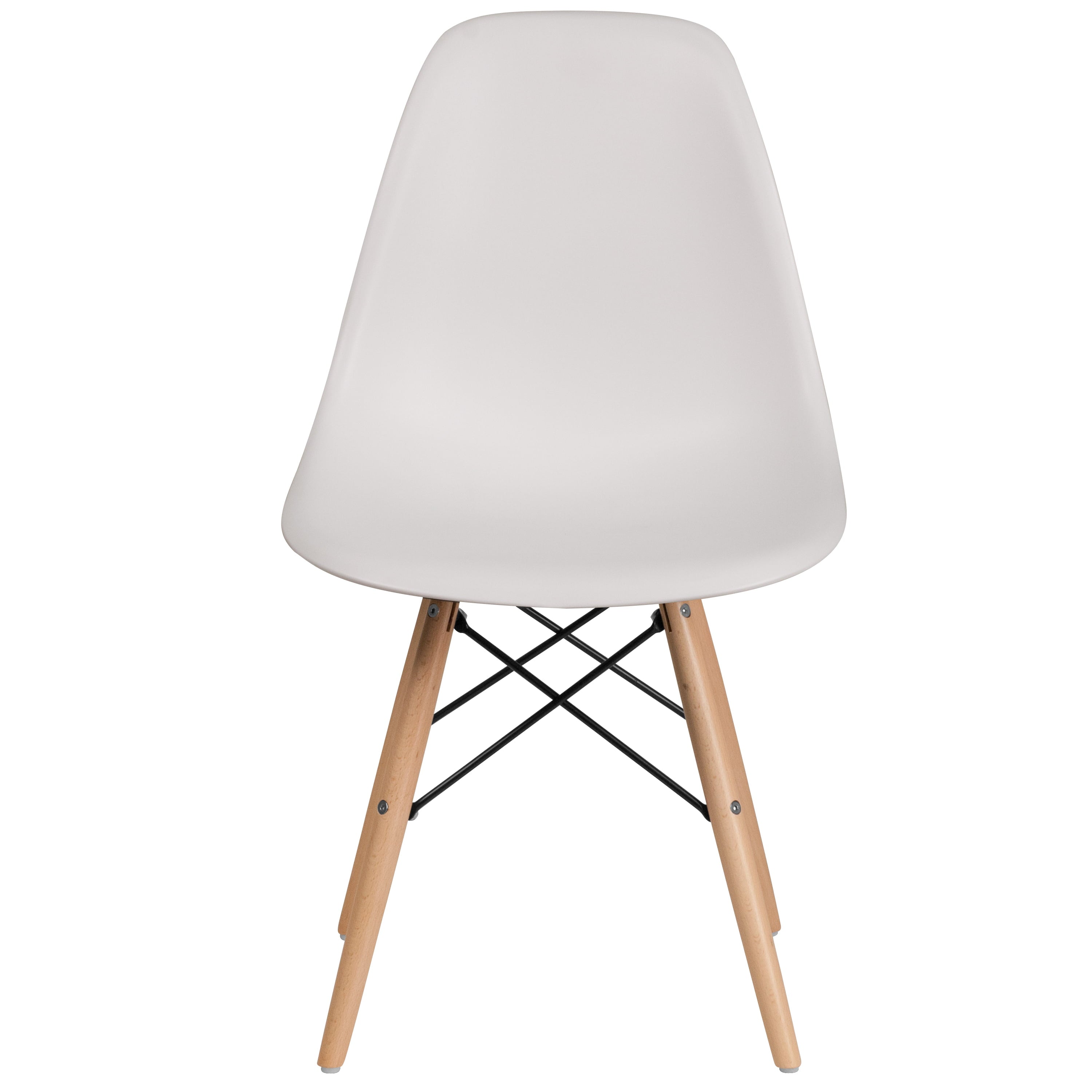 Emma + Oliver White Plastic Chair with Wooden Legs