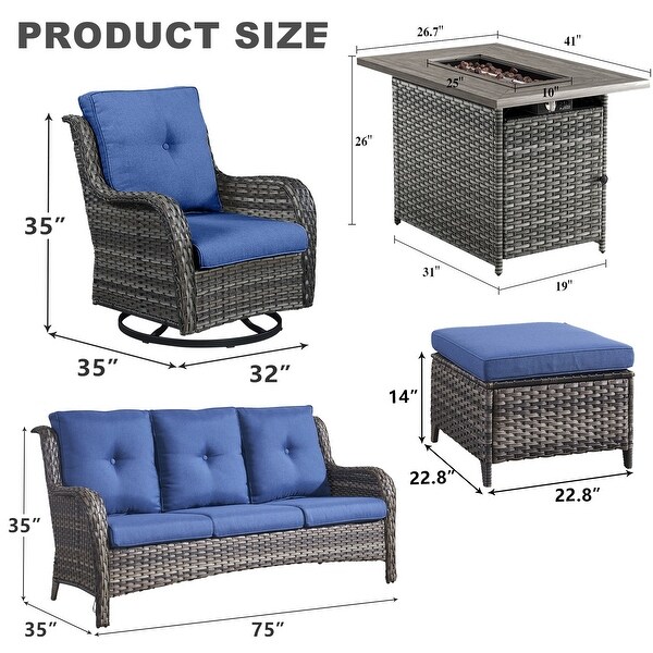 Patio Glider Chair Sofa with Fire Pit Table