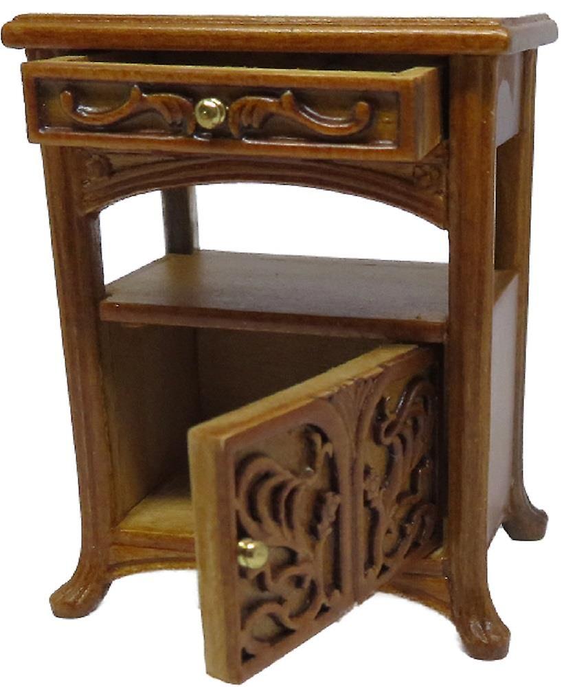 Dolls House Art Nouveau Bedside Table Miniature Jbm Walnut Bedroom Furniture