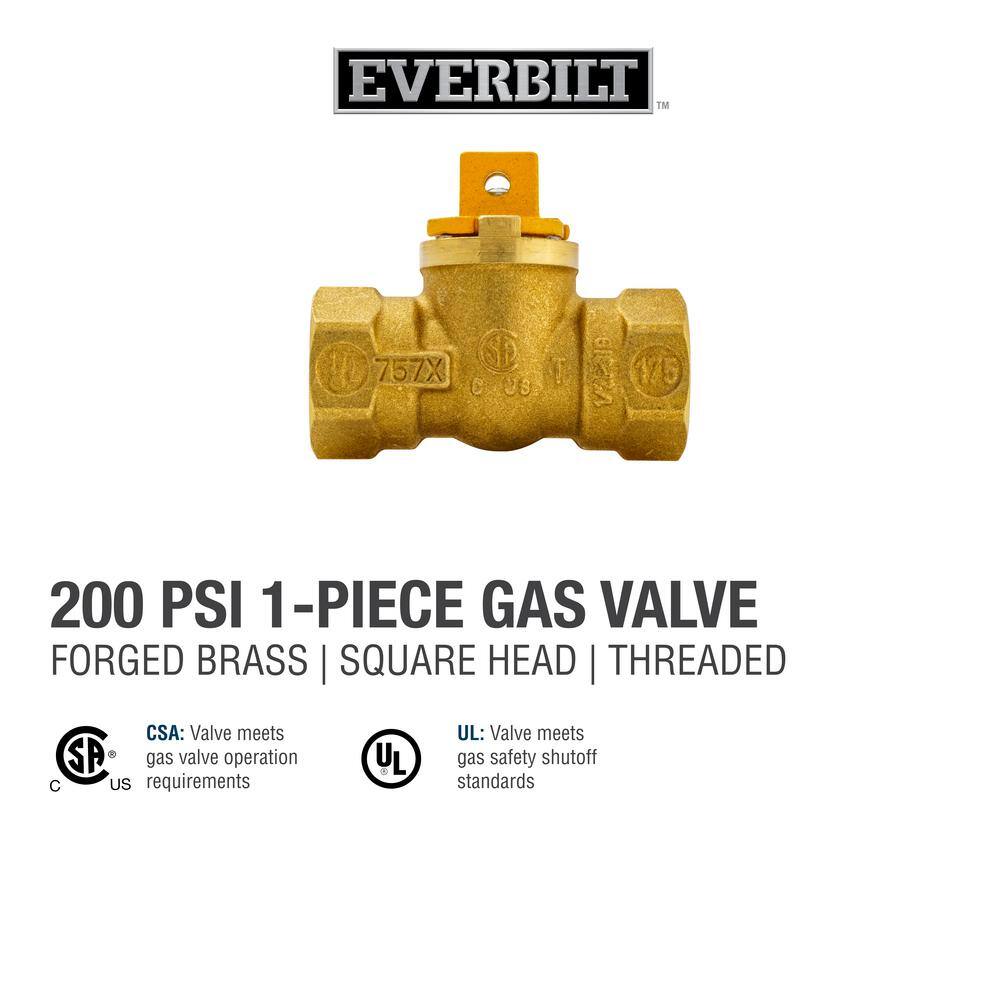 Everbilt 12 in. Brass FlatSquare Head-Handle FPT 1-Piece Body Gas Ball Valve 113-523EB