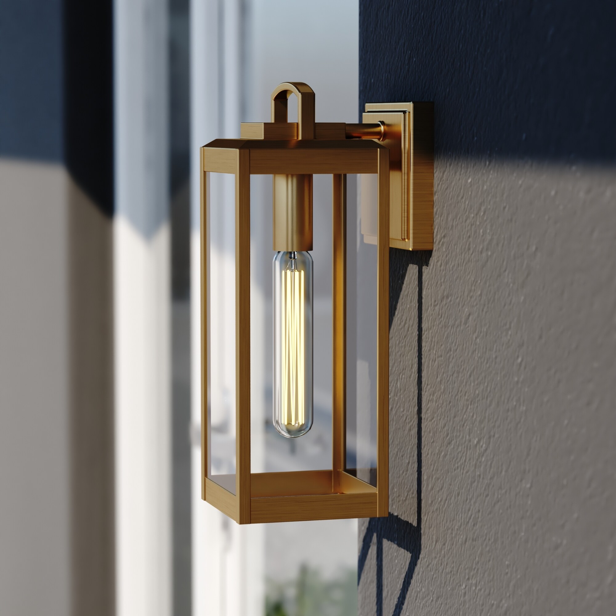 Kinzie 1 Light Brass Outdoor Wall Lantern with Dusk to Dawn Photocell - 5-in. W x 14.25-in. H x 6-in. D Shopping - The Best Deals on Outdoor Wall Lanterns | 39429429