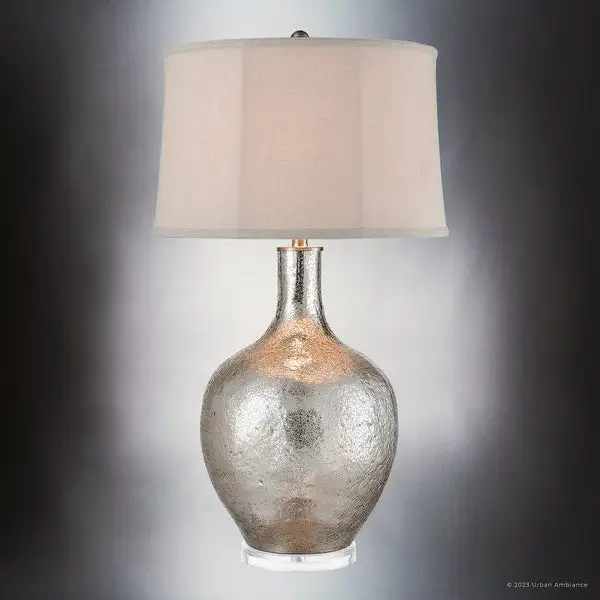 Luxury Transitional Table Lamp， 18.5''W x 18.5''D x 33''H， with Modern-Rustic Elements， Silver Mercury and Oatmeal Linen Shade