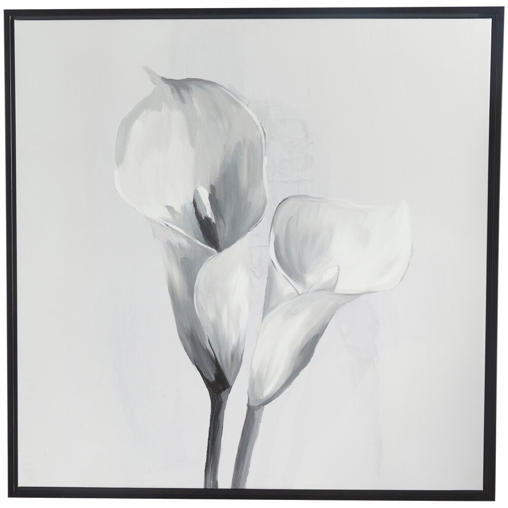 White Canvas Shaded Tulip Floral Framed Wall Art with Black Frame