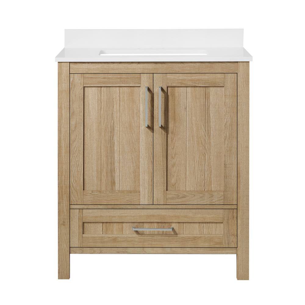 OVE Decors Kansas 30 in.W Bath Vanity in White Oak with Engineered Stone Vanity Top in White 15VVA-KANS30-12