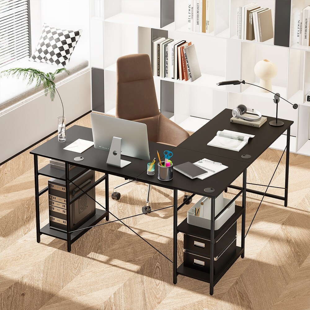 Costway 95'' Convertible L shaped Corner Computer Desk 2 Person Long
