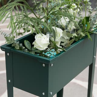 Green Metal Freestanding Raised Garden Bed Rectangular Flower Planter QI003908G